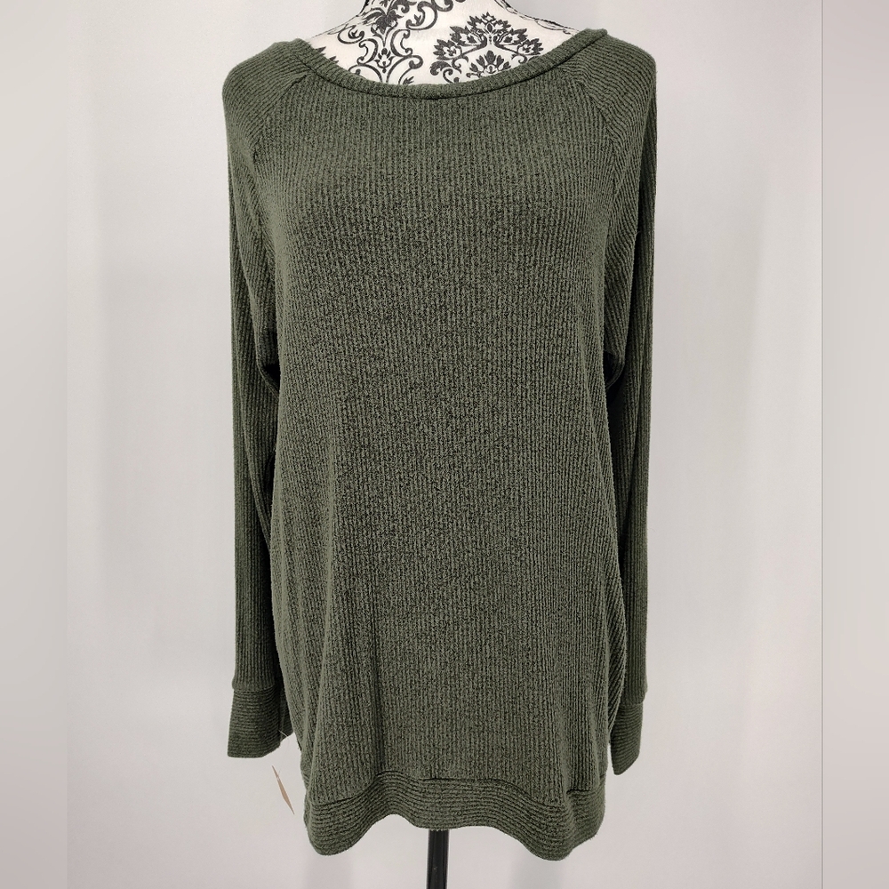 Handmade Elegant Olive Green Women's Ribbed Knit Tunic Size Small/Medium